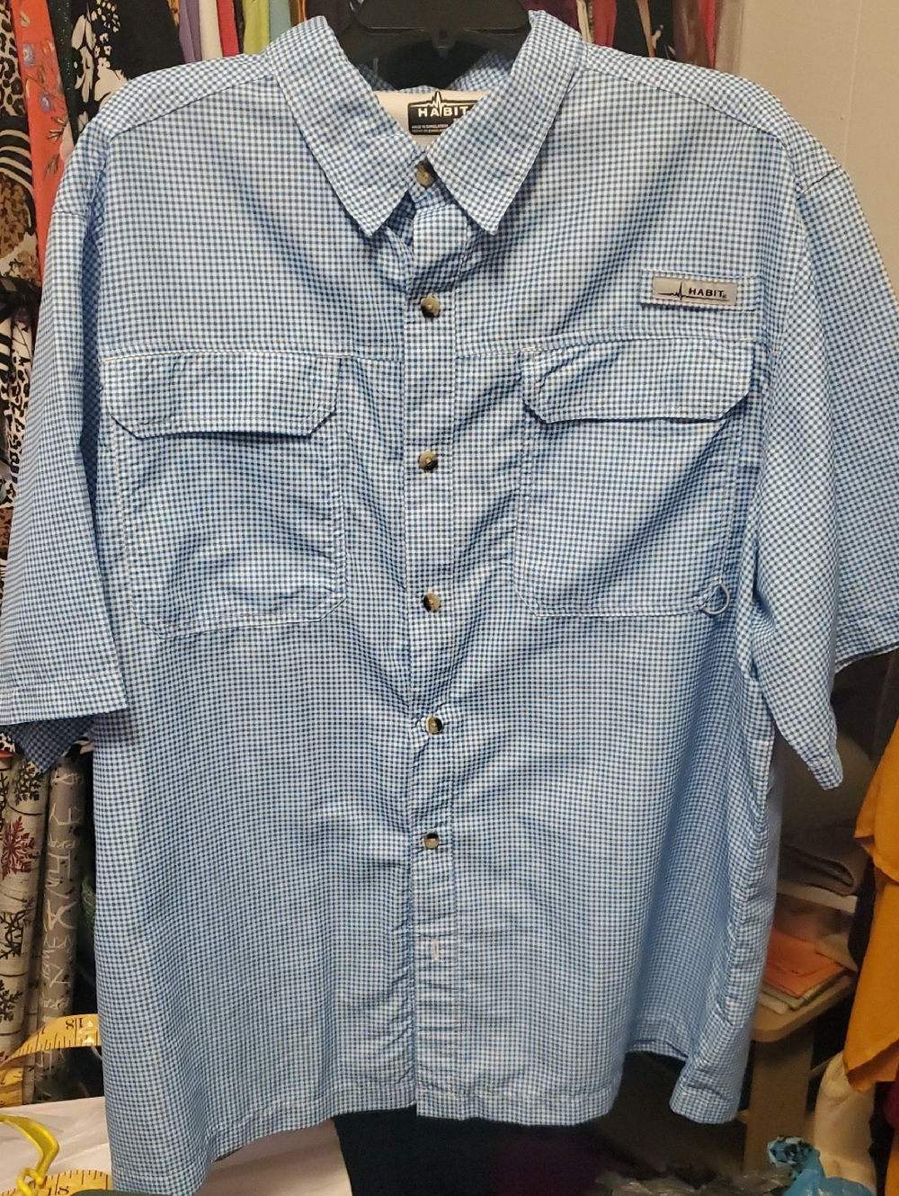 Habit Men's Light Blue Micro-Check Short Sleeve Button-Down Shirt